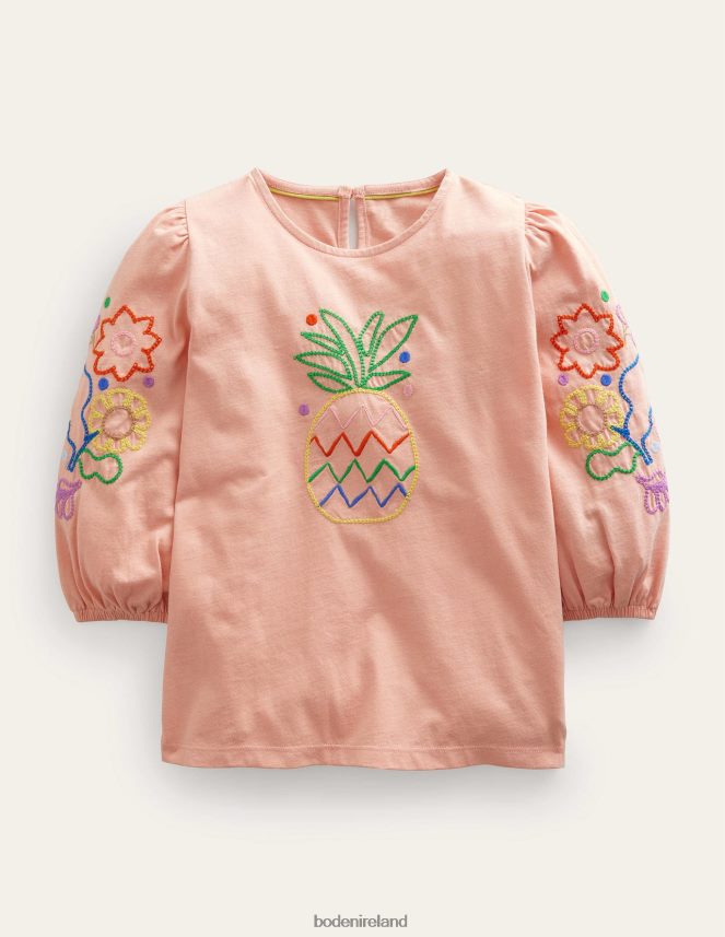 Dusty Pink Pineapple Clothing Logo Embroidered Top Boden Girls L466L63041