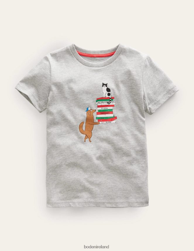 Grey Marl Dog Clothing Novelty T-shirt Boden Girls L466L63211