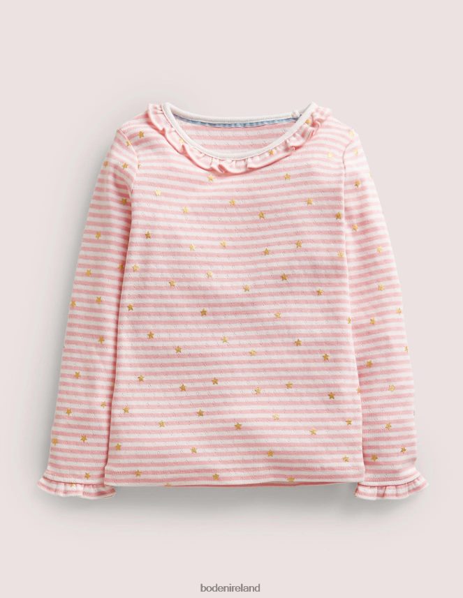Ivory/Cameo Pink Clothing Sparkly Ruffle Pointelle Top Boden Girls L466L62745