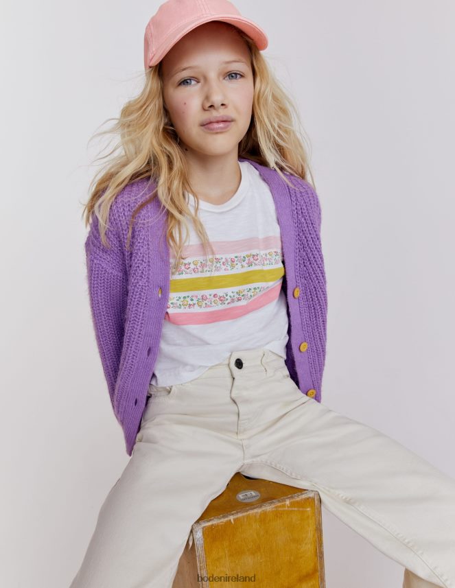 Ivory Floral Stripe Clothing Relaxed Cropped T-shirt Boden Girls L466L63088