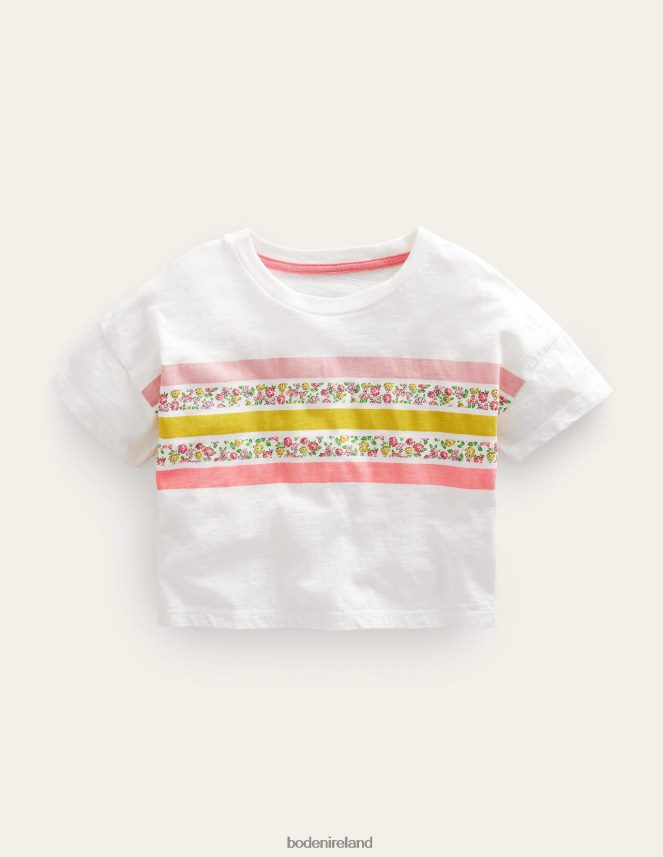 Ivory Floral Stripe Clothing Relaxed Cropped T-shirt Boden Girls L466L63088