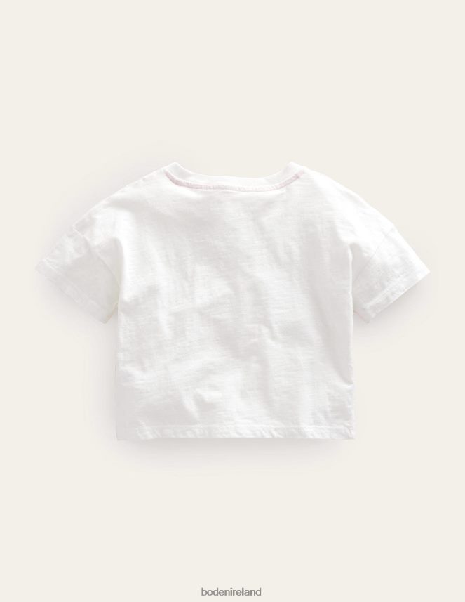 Ivory Floral Stripe Clothing Relaxed Cropped T-shirt Boden Girls L466L63088