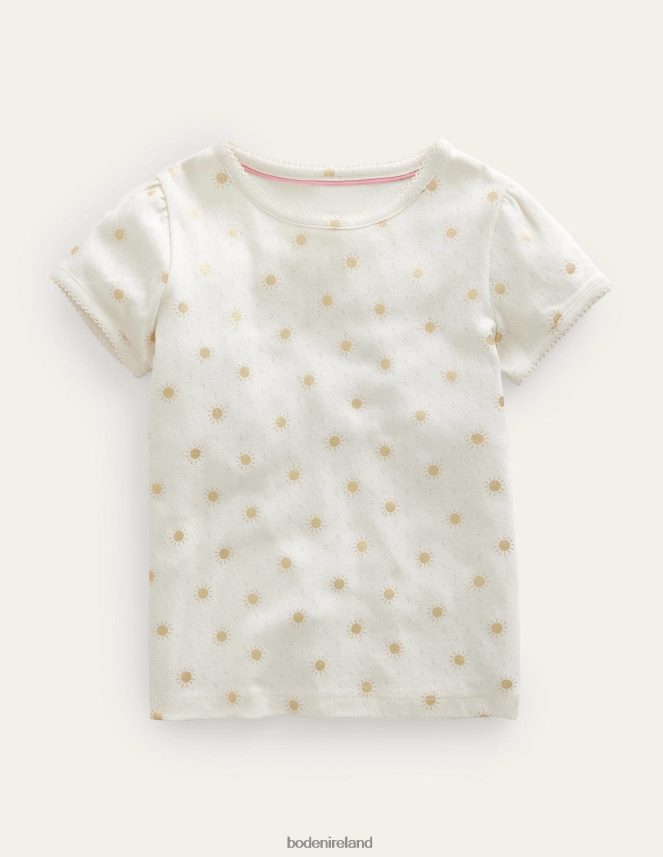 Ivory/Gold Suns Clothing Short-Sleeved Pointelle Top Boden Girls L466L6763