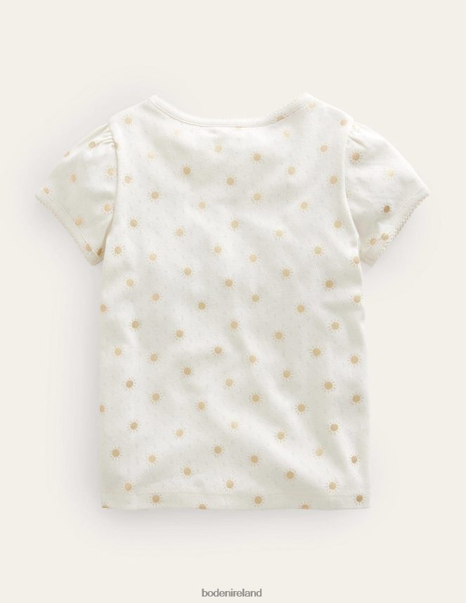 Ivory/Gold Suns Clothing Short-Sleeved Pointelle Top Boden Girls L466L6763