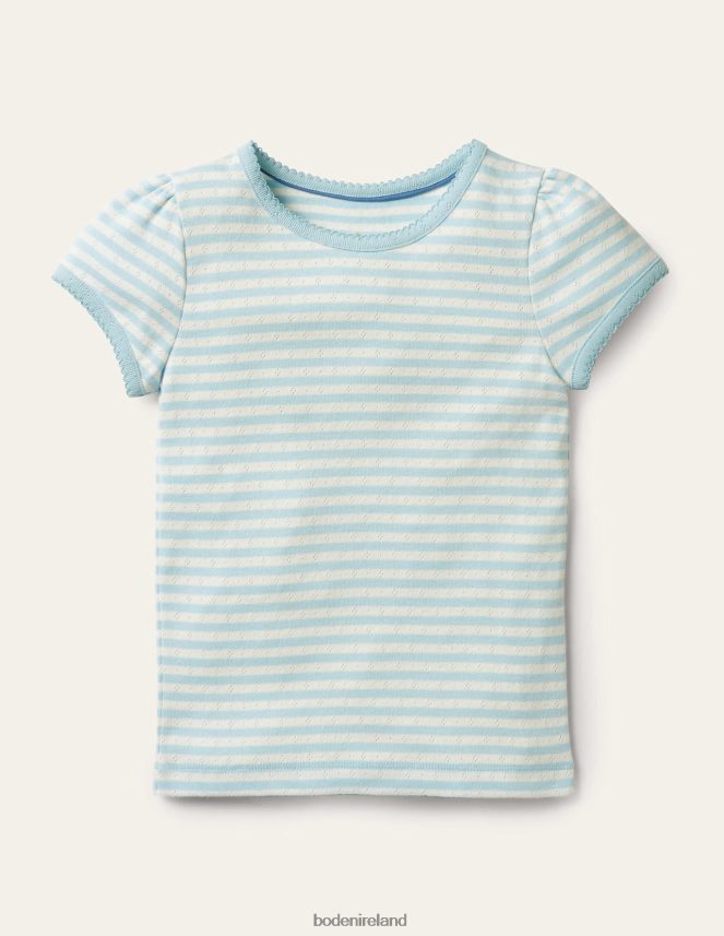 Light Celeste Blue/Ivory Clothing Short-Sleeved Pointelle Top Boden Girls L466L6766