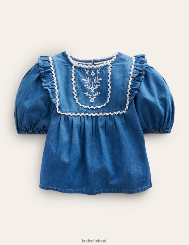 Mid Denim Clothing Embroidered Woven Top Boden Girls L466L62983