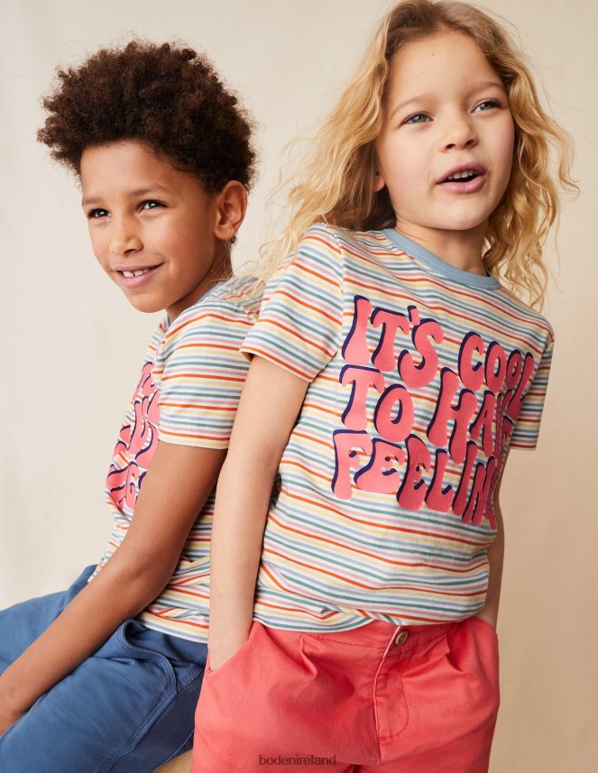 Multi Rainbow Clothing Stripy Slogan T-shirt Boden Girls L466L63061