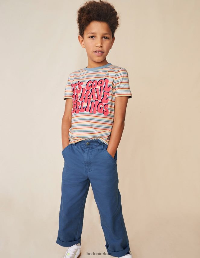 Multi Rainbow Clothing Stripy Slogan T-shirt Boden Girls L466L63061