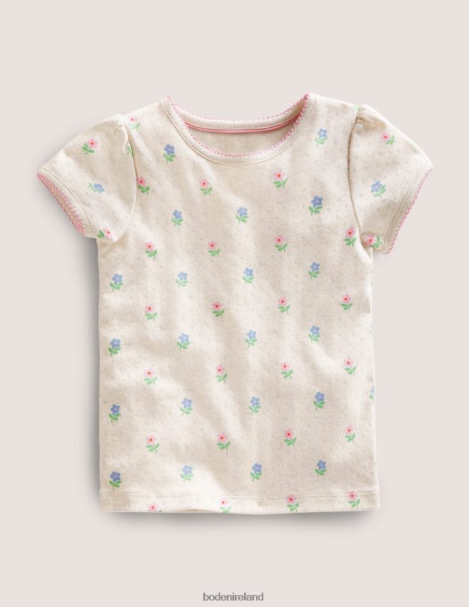 Oatmeal Marl Flowers Clothing Short-Sleeved Pointelle Top Boden Girls L466L63148