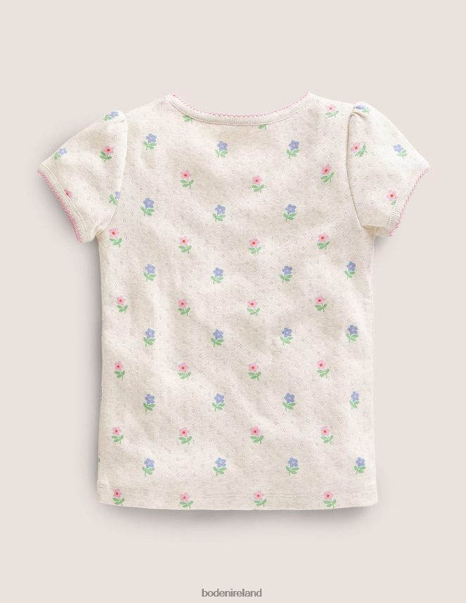 Oatmeal Marl Flowers Clothing Short-Sleeved Pointelle Top Boden Girls L466L63148