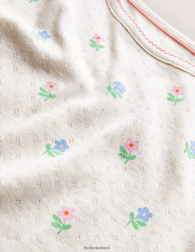 Oatmeal Marl Flowers Clothing Short-Sleeved Pointelle Top Boden Girls L466L63148