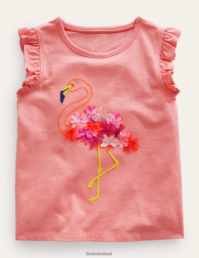 Peach Sorbet Flamingo Clothing Embroidered Flutter Top Boden Girls L466L63084