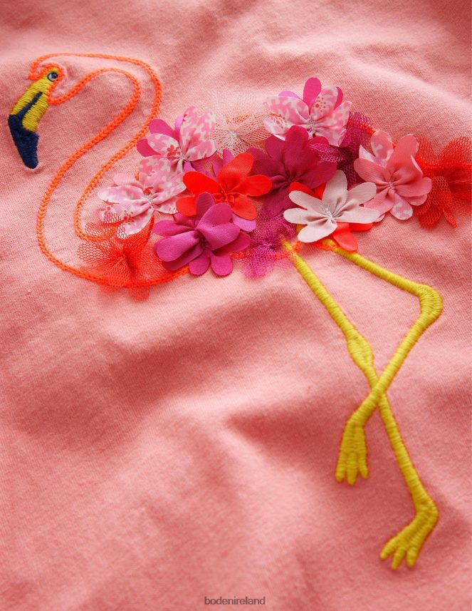 Peach Sorbet Flamingo Clothing Embroidered Flutter Top Boden Girls L466L63084