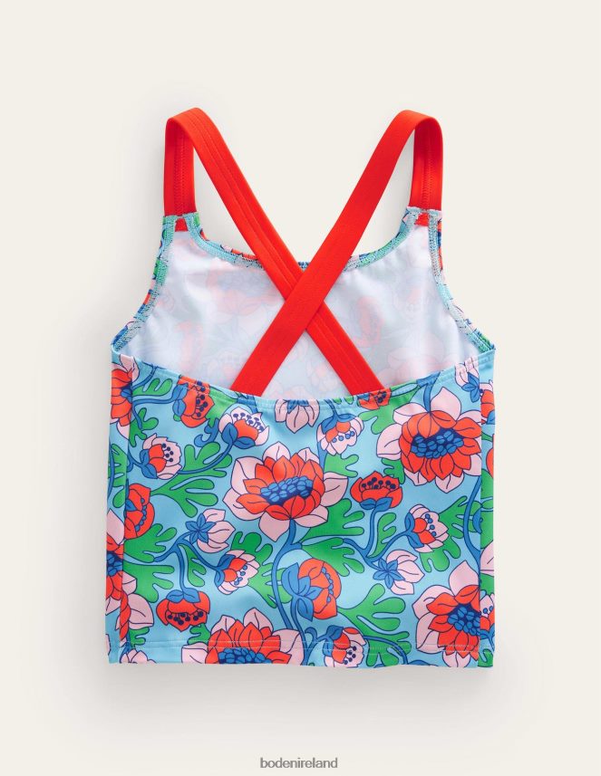 Red Poppy Spring Time Floral Clothing Cross Back Tankini Top Boden Girls L466L63143