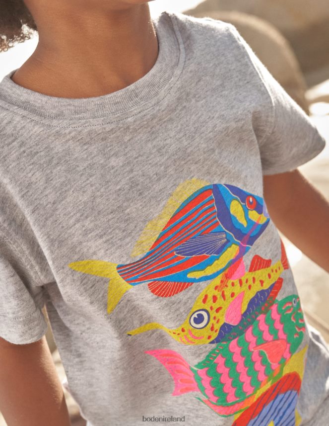 Silver Marl Fish Clothing Graphic-Print Cotton T-Shirt Boden Girls L466L63122
