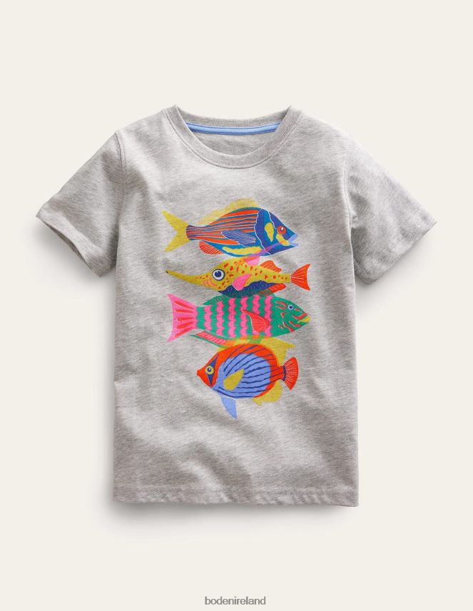 Silver Marl Fish Clothing Graphic-Print Cotton T-Shirt Boden Girls L466L63122