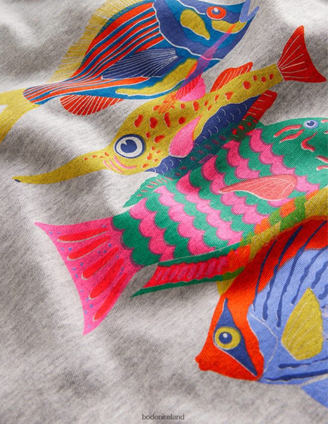 Silver Marl Fish Clothing Graphic-Print Cotton T-Shirt Boden Girls L466L63122