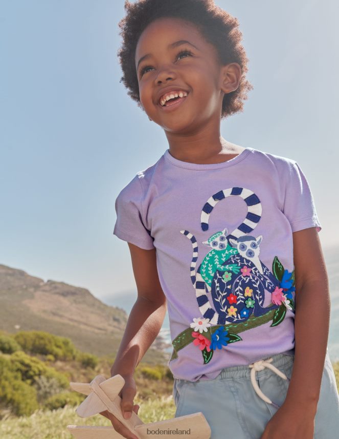 Soft Lavender Lemur Clothing Applique T-Shirt Boden Girls L466L6757
