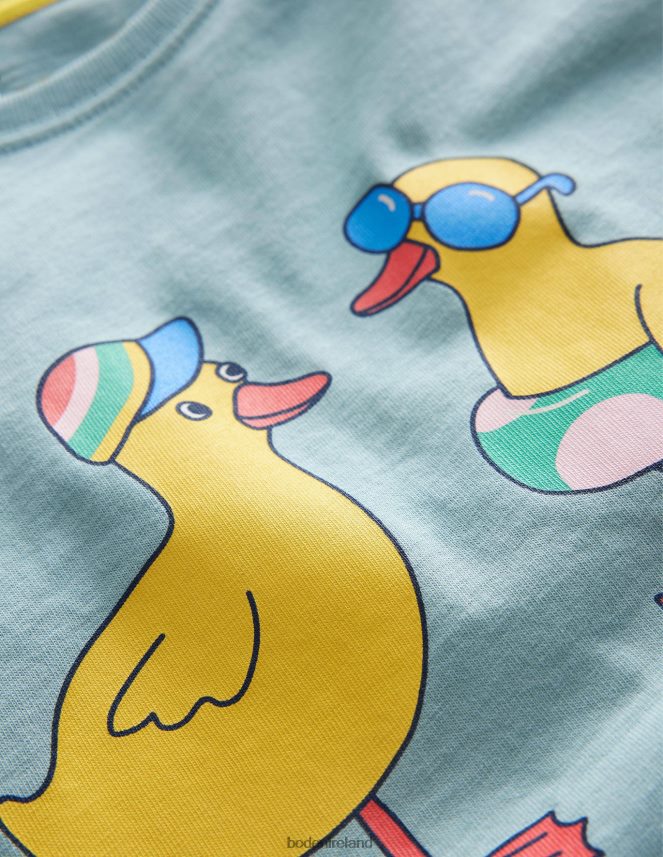 Tourmaline Blue Ducks Clothing Relaxed Printed Logo Tee Boden Girls L466L63072
