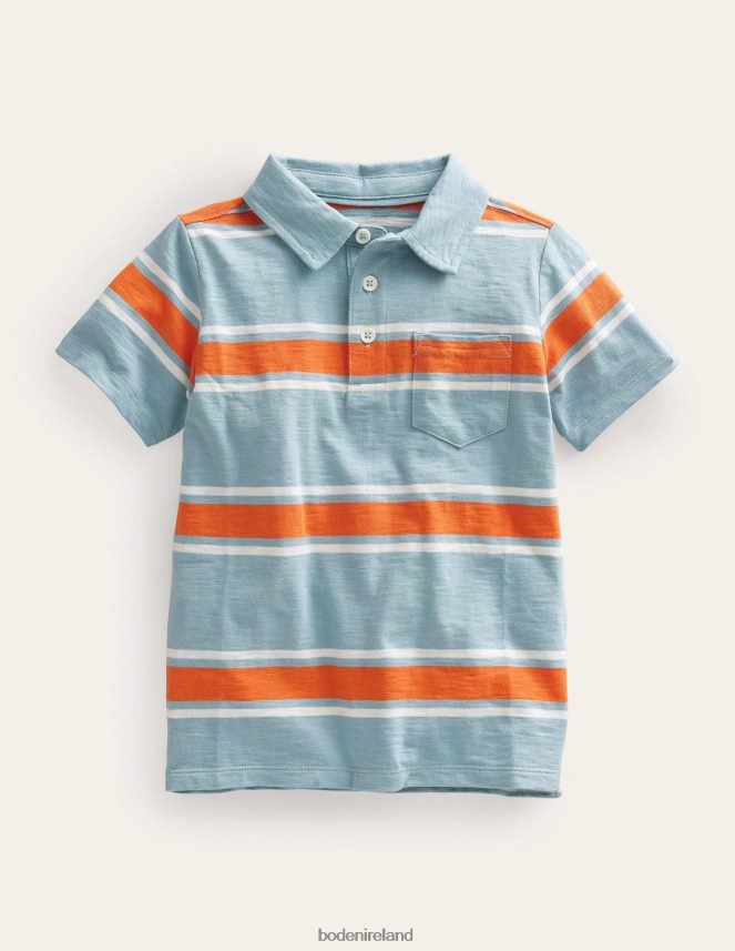 Tourmaline Blue/Fire Orange Clothing Patterned Slub Jersey Polo Boden Girls L466L63167