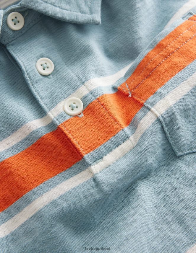 Tourmaline Blue/Fire Orange Clothing Patterned Slub Jersey Polo Boden Girls L466L63167