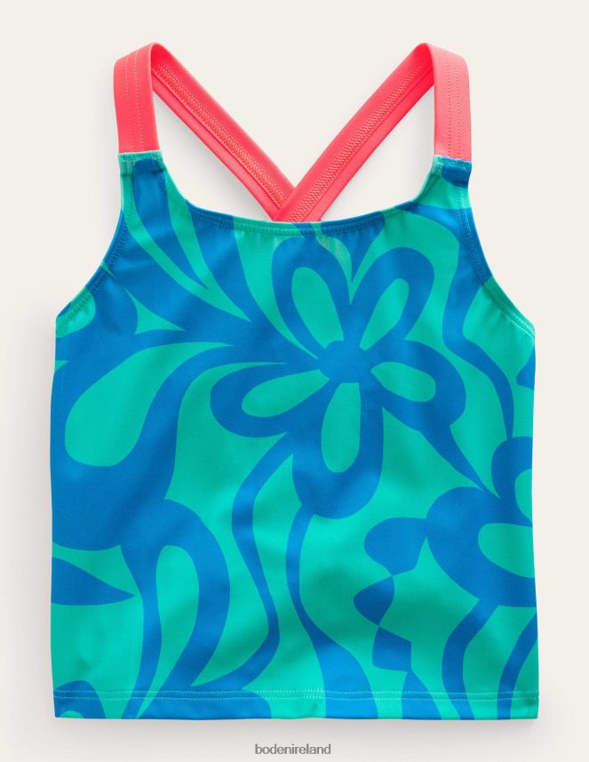Tropical Green Summer Stencil Clothing Cross Back Tankini Top Boden Girls L466L63188