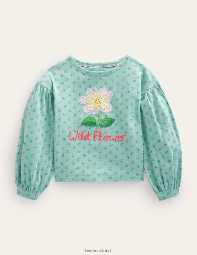 Turquoise Blue Wild Flower Clothing Embroidered Top Boden Girls L466L63100