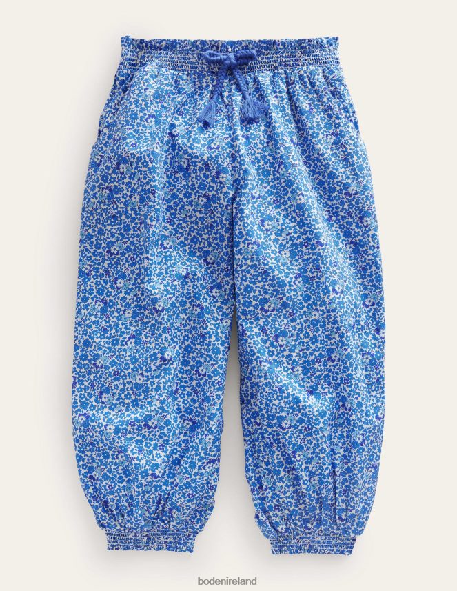 Blue and Aqua Ditsy Floral Clothing Cuffed Holiday Trousers Boden Girls L466L62631