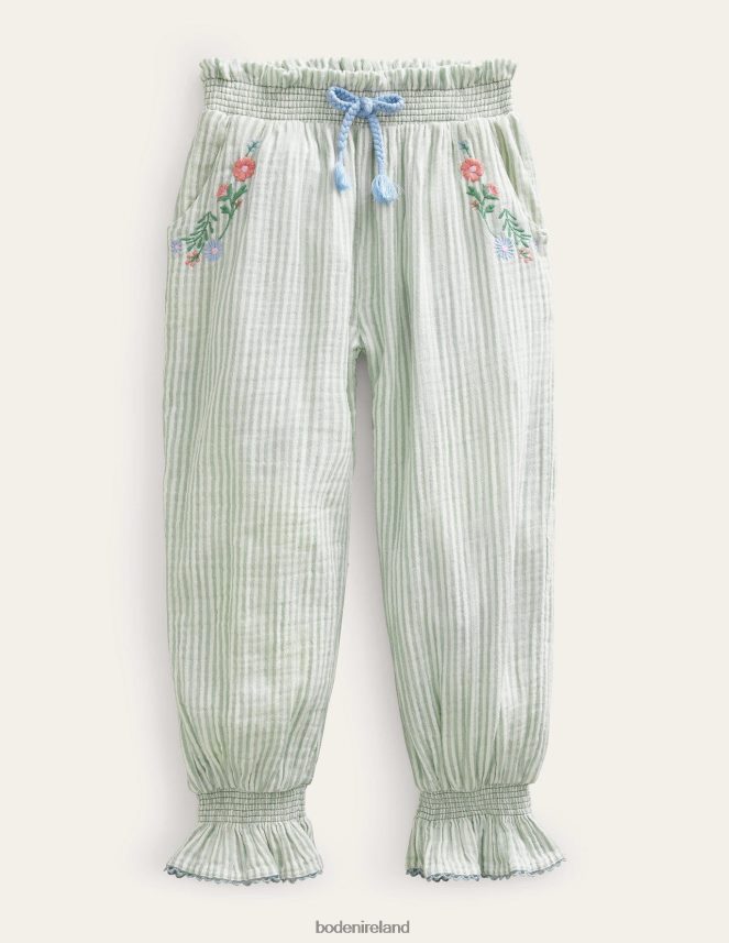 Green Embroidered Ticking Clothing Embroidered Balloon Trousers Boden Girls L466L63027