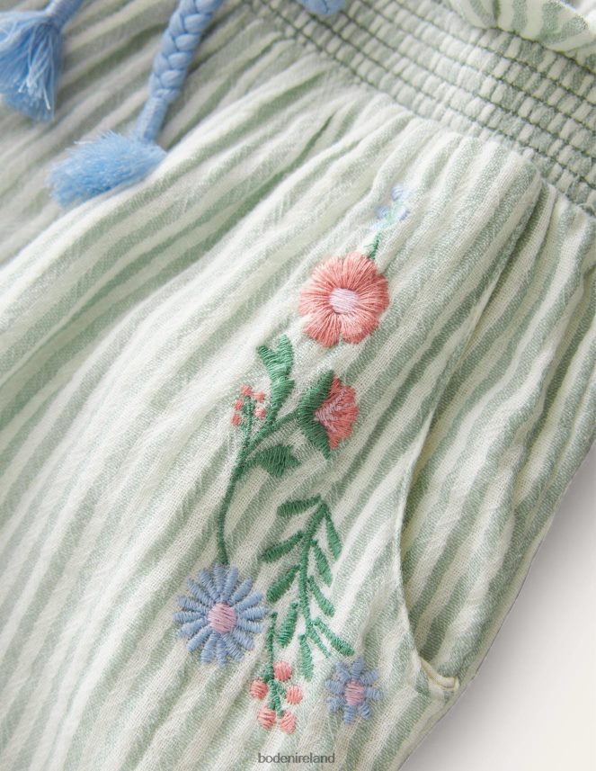 Green Embroidered Ticking Clothing Embroidered Balloon Trousers Boden Girls L466L63027