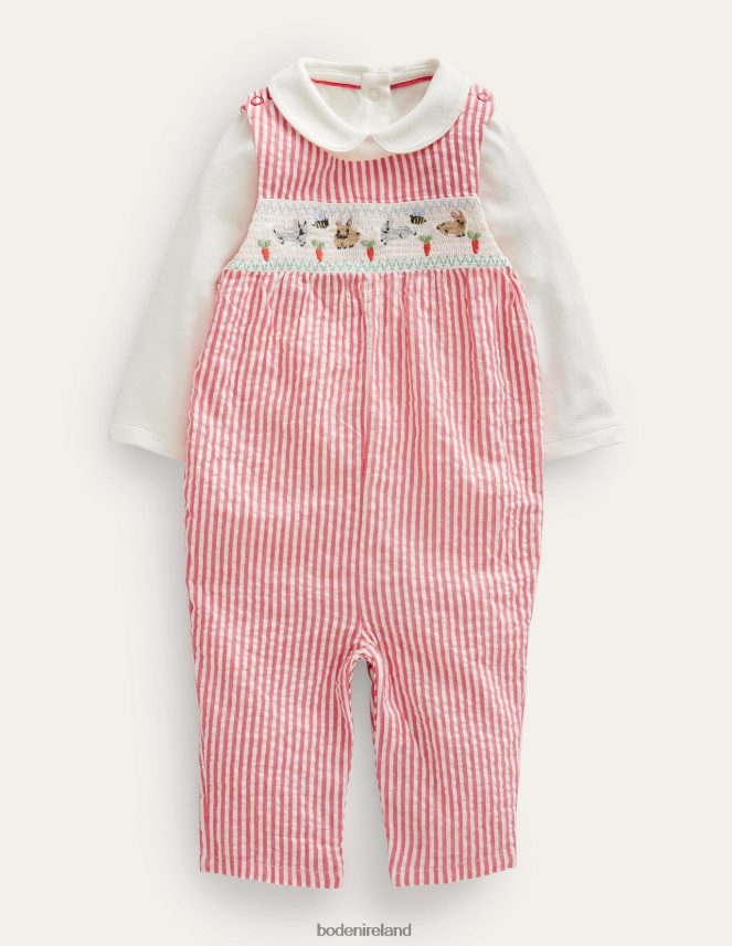 Jam/Ivory Ticking Clothing Smocked Dungaree Set Boden Girls L466L63015