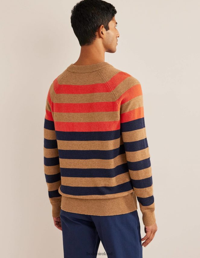 Camel Melange Multi stripe Clothing Raglan Crew Neck Jumper Boden Men L466L63589