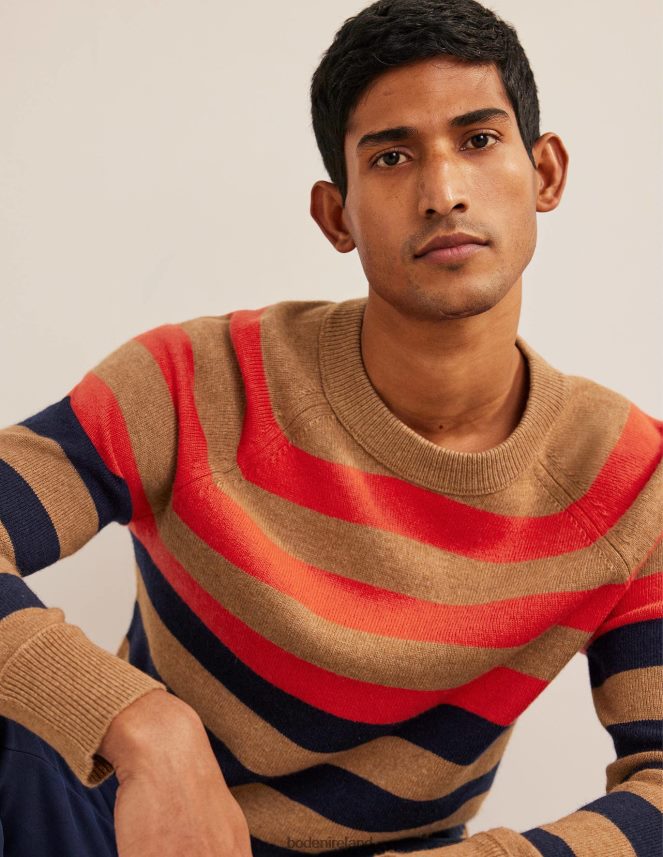 Camel Melange Multi stripe Clothing Raglan Crew Neck Jumper Boden Men L466L63589
