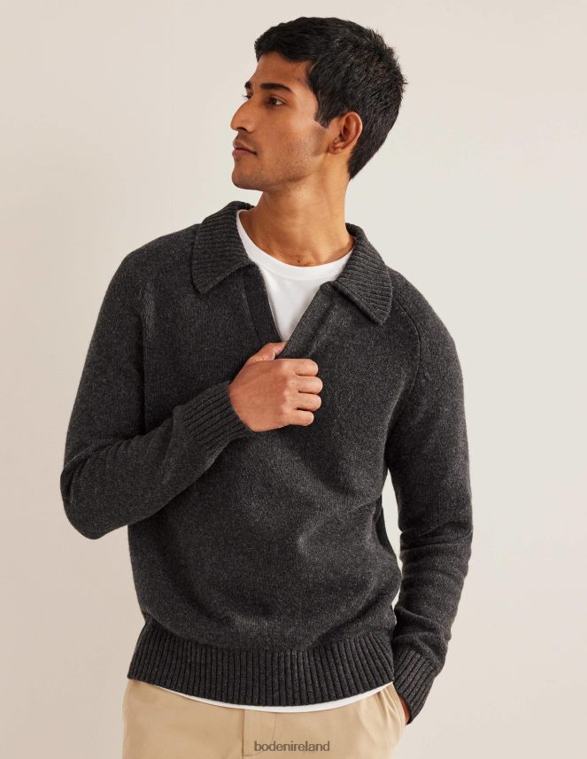Dark Grey Melange Clothing Open Collar Jumper Boden Men L466L63624