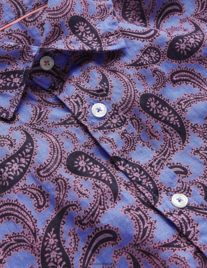 Bright Blue Paisley Clothing Cutaway Collar Linen Shirt Boden Men L466L63495
