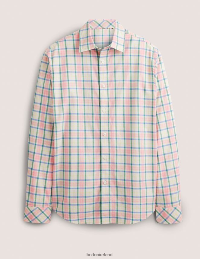 Ecru and Cameo Pink Check Clothing Cutaway Collar Twill Shirt Boden Men L466L63540