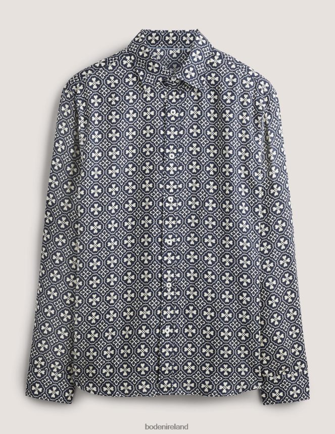 French Navy Tile Clothing Cutaway Collar Linen Shirt Boden Men L466L63629