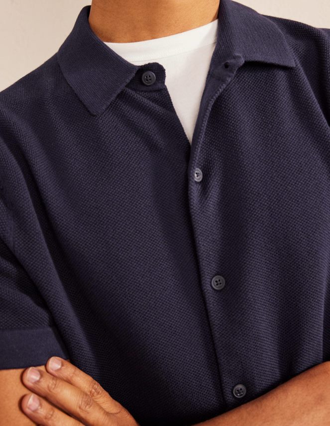 Navy Clothing Knitted Short Sleeve Shirt Boden Men L466L63526