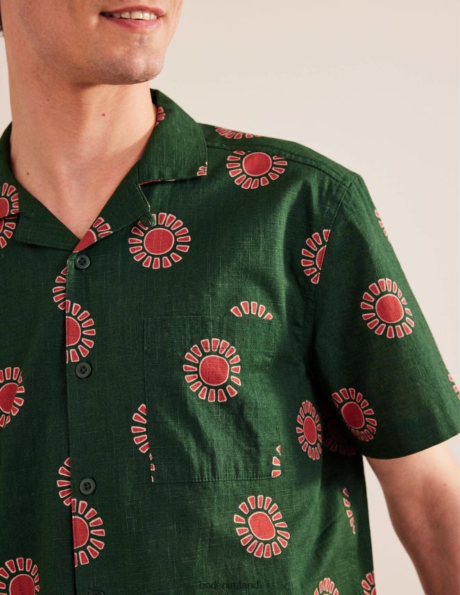 Palm Leaf Sun Print Clothing Textured Revere Collar Shirt Boden Men L466L63634