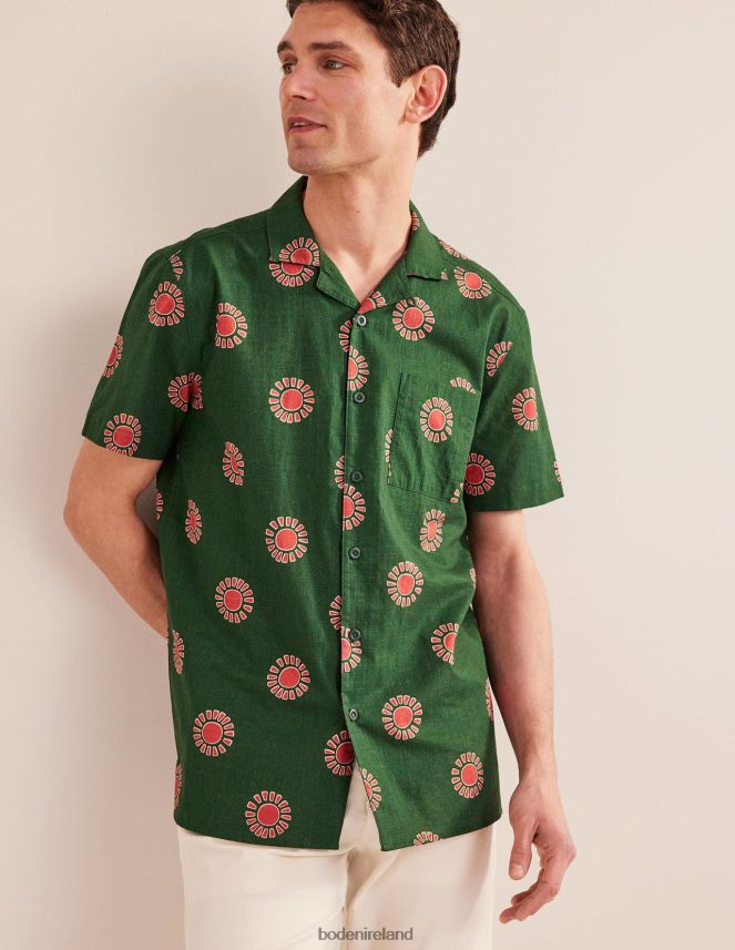 Palm Leaf Sun Print Clothing Textured Revere Collar Shirt Boden Men L466L63634