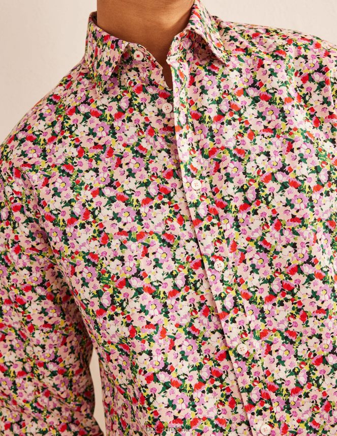 Small Painted Floral Clothing Cutaway Collar Twill Shirt Boden Men L466L63512