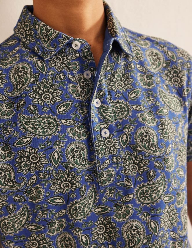 Cabana Blue Paisley Clothing Slim Fit Pique Polo Boden Men L466L63501