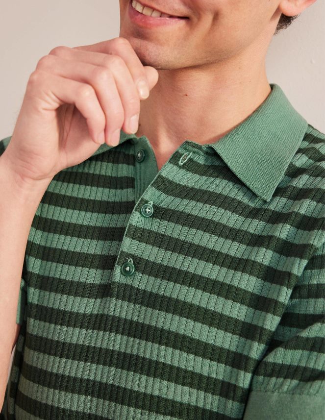 Deep Sea Stripe Clothing Knitted Ribbed Polo Boden Men L466L63557