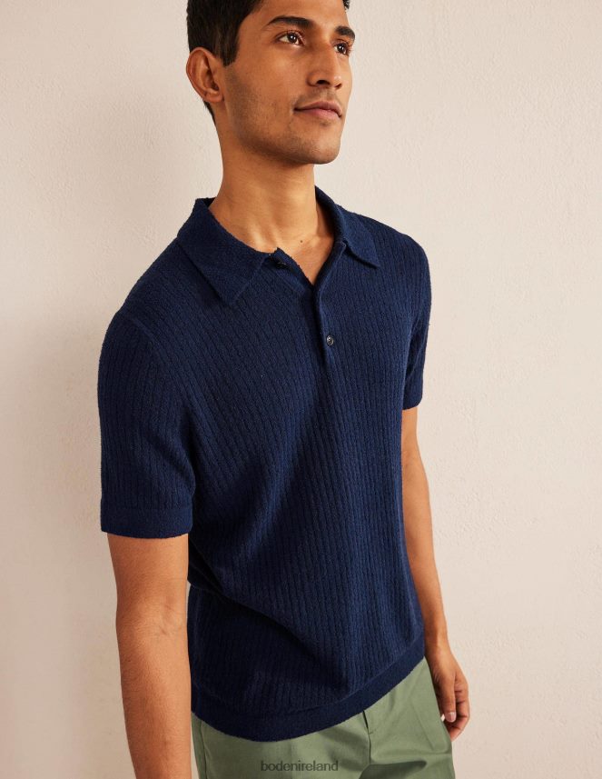 French Navy Clothing Boucle Knitted Polo Boden Men L466L63497