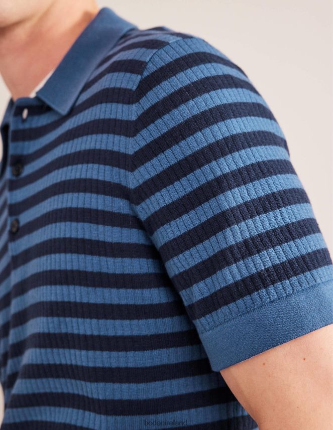 True Navy Stripe Clothing Knitted Ribbed Polo Boden Men L466L63555