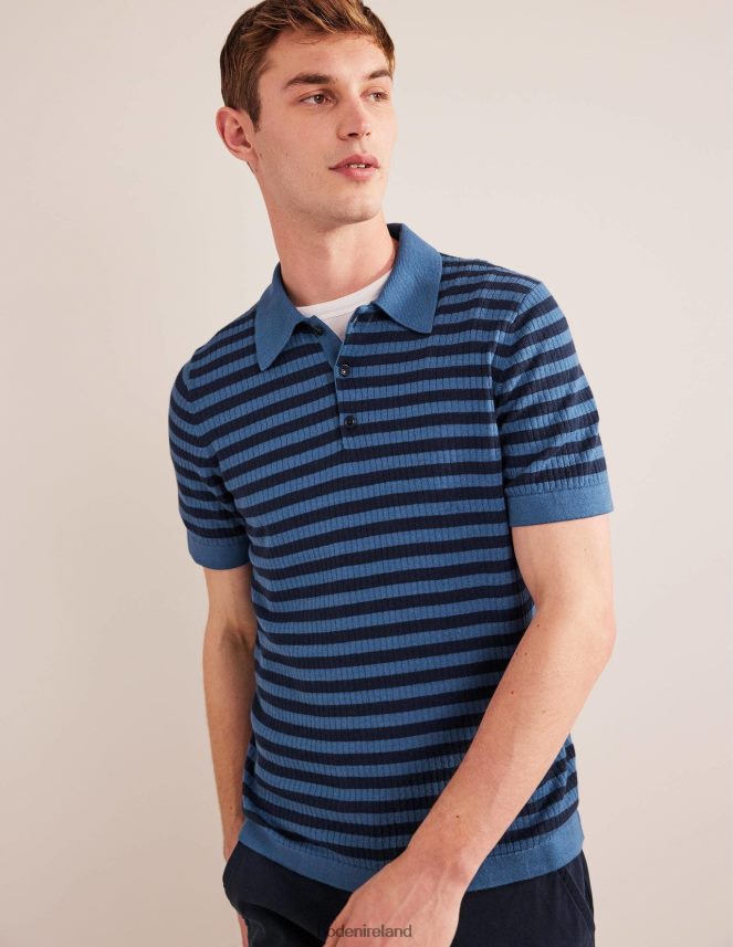True Navy Stripe Clothing Knitted Ribbed Polo Boden Men L466L63555