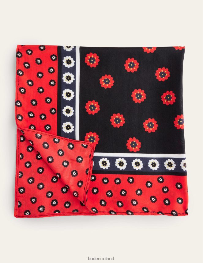 Black & Petunia Bud Accessory Silk Scarf Boden Women L466L62368