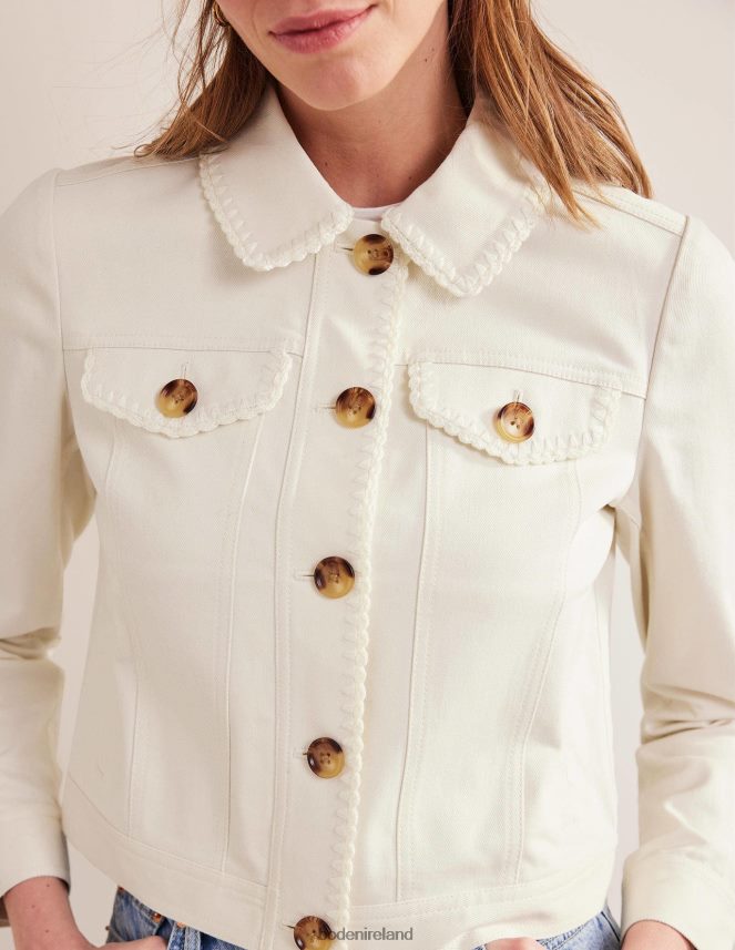 Ecru Clothing Crochet Trim Denim Jacket Boden Women L466L61765