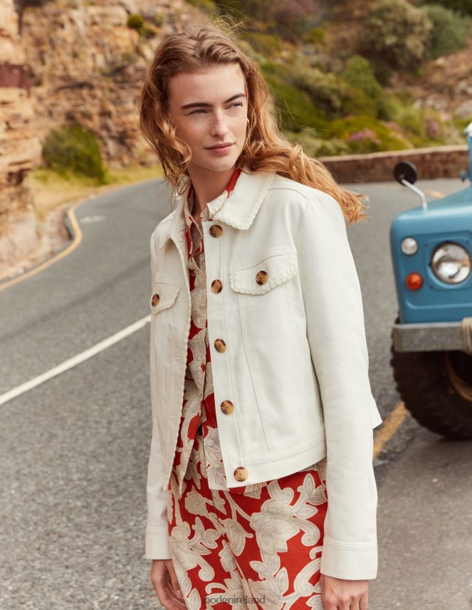 Ecru Clothing Crochet Trim Denim Jacket Boden Women L466L61765