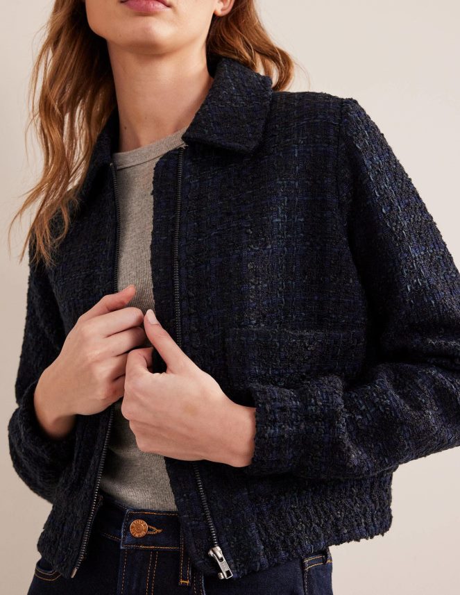 Navy Clothing Textured Zip Through Jacket Boden Women L466L61584